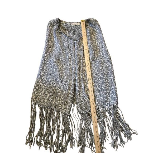 VTG Hollister M/L Cardiagan Sweater Gray Open Front Fringe Cowgirl Hippie - Picture 4 of 5